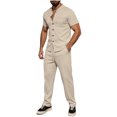 thumbnail image 7 of Ceisia Men's Short Sleeve Button Down Shirt and Pants Set Waffle Knit Casual Two Piece Outfit Khaki XXXL Big & Tall Gifts for Father, 7 of 7