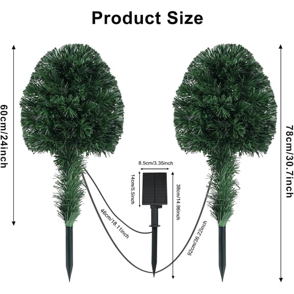 YUYAN-2 Pack Fiber Optic Christmas Tree, Small Outdoor Led Christmas Tree Solar Powered 24 Inch Artificial Xmas Trees with Lights for Front Porch Yard Garden Pathway Cemetery Holiday Decor
