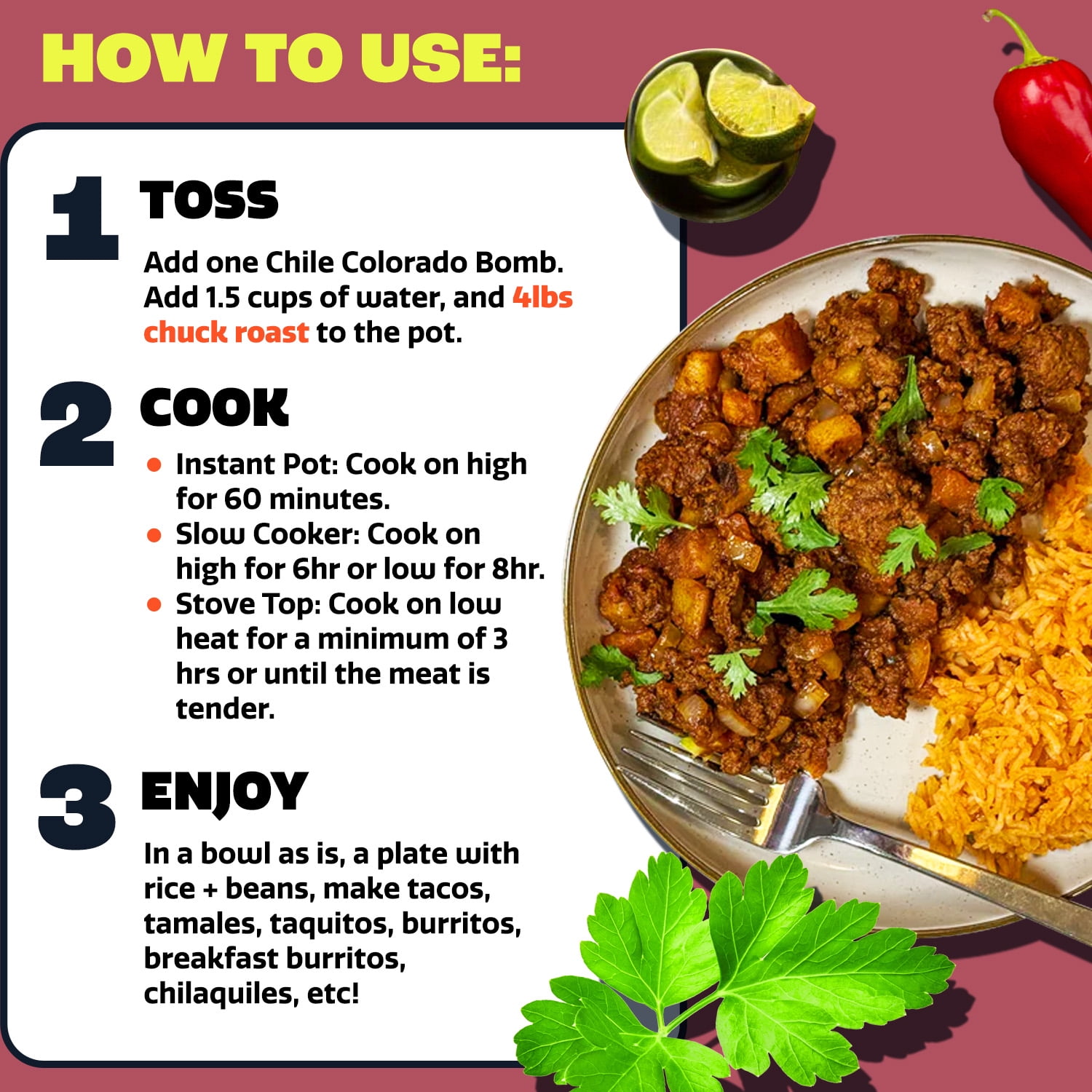 EZ Bombs Chile Colorado, Pack of 2 - Authentic Mexican Seasoning Spice Bomb for Traditional Chile Colorado, Perfect for Family Dinners, Meal Prep, or Weekend Cooking