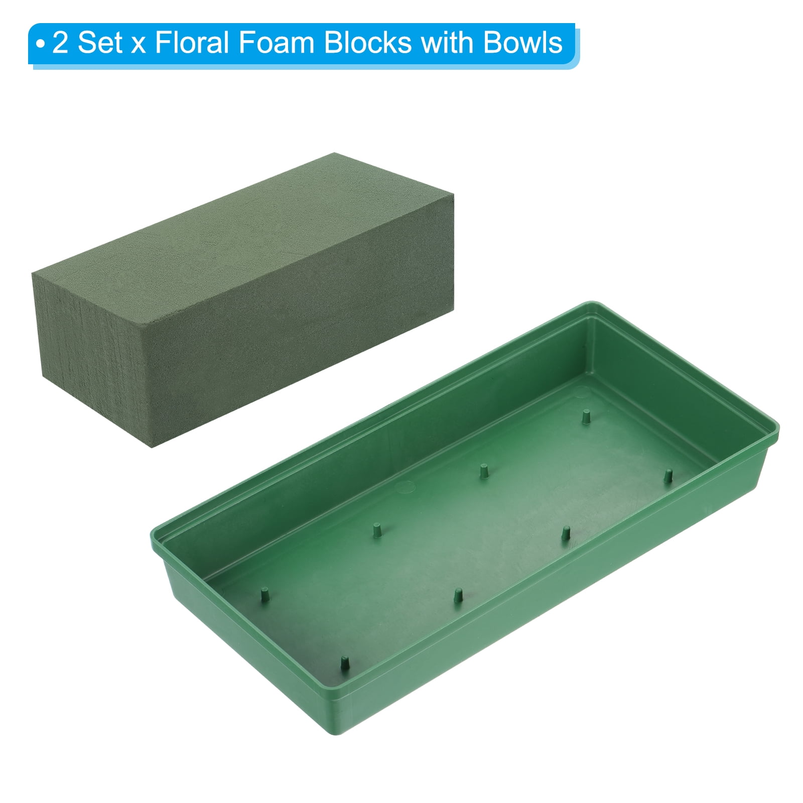 Uxcell 9"x4.3"x3.1" Wet Floral Foam Blocks with Bowl for Flower Arrangement, Green 2 Set