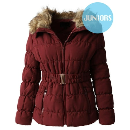 Quilted Down Parka - Girls' Fur Quilted Jacket with Belt Coat Outwear Parka