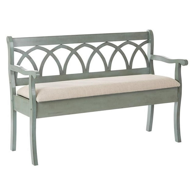 Pemberly Row Storage Bench in Sage Green Frame and Beige Fabric Seat Cushion