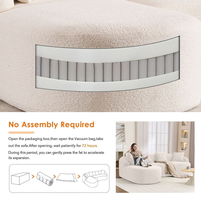 Curved Sectional Sofa with Chaise, 99'' Modern Luxury Chenille Cloud Couch for Living Room, Oversized 3-Seater Sofa Couch for Living Room, No Assembly