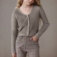 thumbnail image 2 of tarylea Girl Outfits V Neck Ribbed Knitted Sweater Solid Color Button down Long Sleeve Cardigan Trendy Fall Casual Wear Tops, 2 of 5