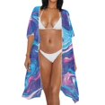 thumbnail image 3 of HELLHERO Polyester Swimwear Coverup for Beach Short Sleeve Free Size Long Kimono Swimsuit Cover Up Blue Marble Pattern, 3 of 5