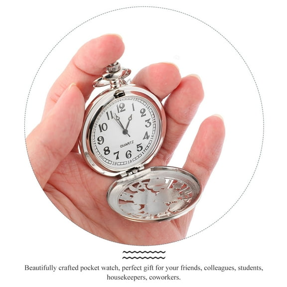 DINHEAROM Silver Pocket Watch 1Pcs for Men and Women with Quartz Movement 4.5in Diameter
