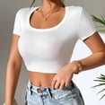thumbnail image 5 of LYXSSBYX Crop Tops for Women Women'S Spring Summer Slim Round Neck Solid Color Short-Sleeved T-Shirt Top, 5 of 9