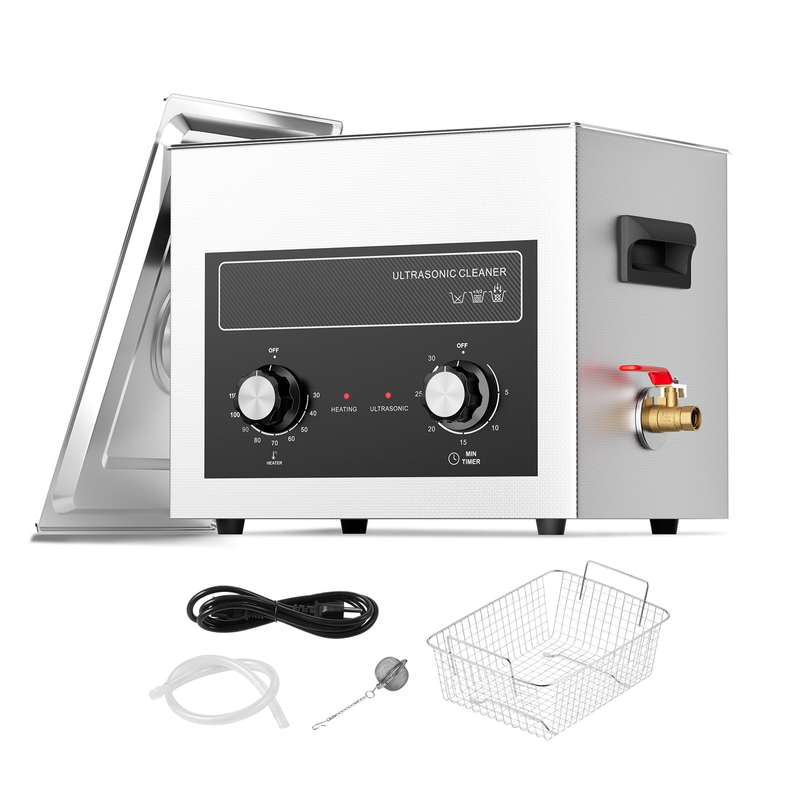 KFFKFF 10L Digital Ultrasonic Cleaning Device with Heating, Timing Functions & Basket, 240W Sonic Cleaner for Laboratory Instruments, Metal Components, Carburetors, Brass Items, Automotive & Engine