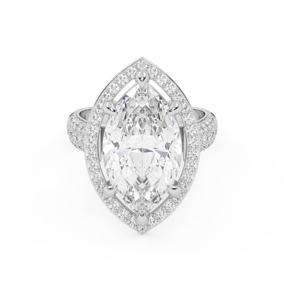 AFFY Halo Solitaire Engagement Rings for Women Center 17.5x10mm Marquise and Round Cut Lab Created Moissanite Wedding Anniversary Ring In 14K Solid White Gold Size-6