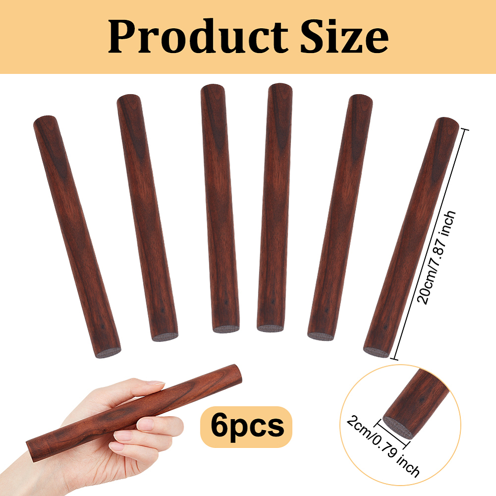 1 Bag 6Pcs Walnut Wood Craft Sticks Column Coconut Brown 20x2cm