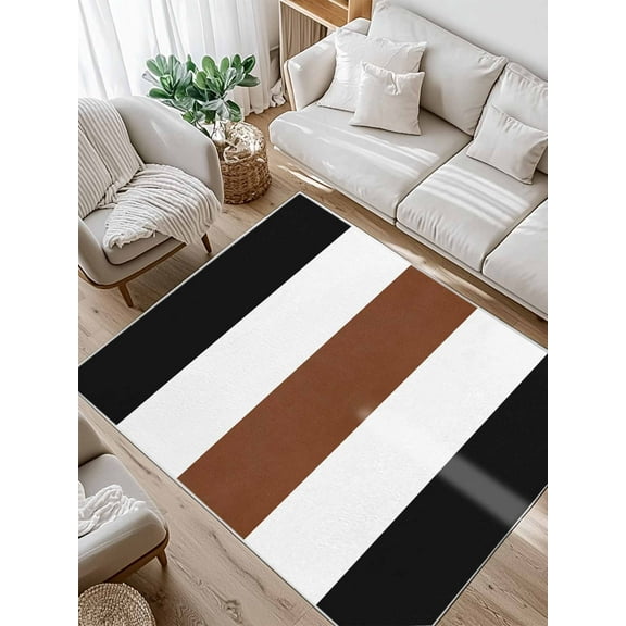 Boho Black Area Rug for Bedroom 4x6 Ft Brown and White Striped Tribal Farmhouse Style Super Soft fuzzy Throw Rug Non-Slip Fluffy Plush Indoor Floor Carpet for Living Room Nursery Home Decor