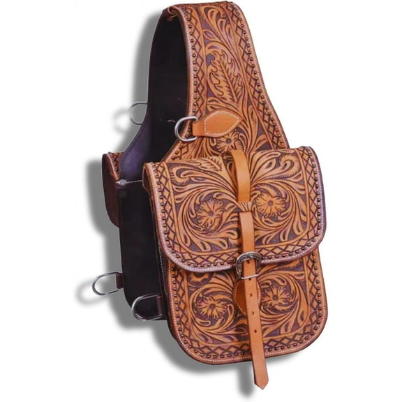 Horse Saddle Bag Cowhide Genuine Leather Western Equestrian Trail Simple Horse Saddle Bag Pack Equipment Horse Saddle Bags Size: 10” L x 10” W x 3 ½” D