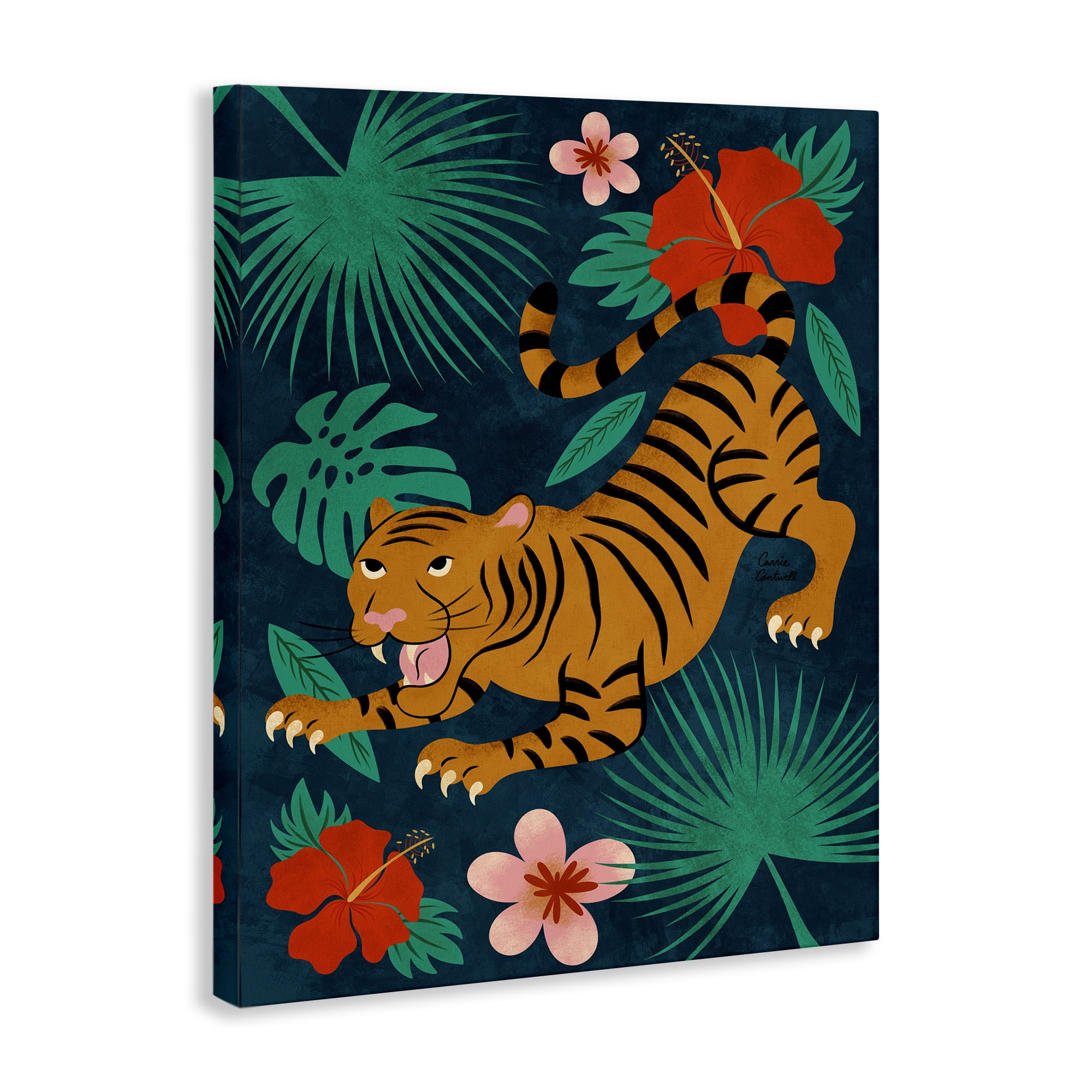 Stupell Industries Crouching Tiger Tropics Animals Painting Wrapped Canvas Art Print Wall Art, 36 x 48