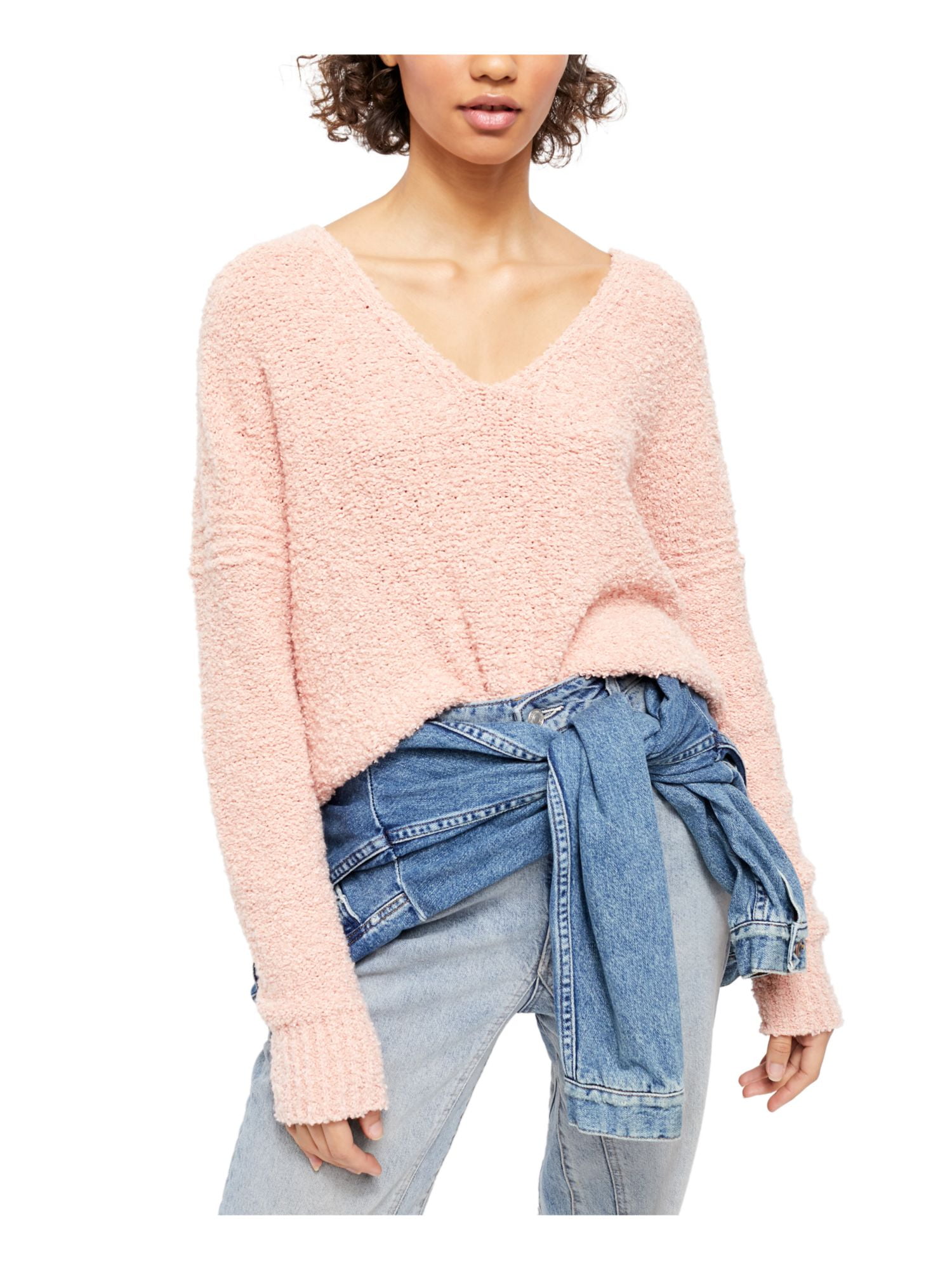 FREE PEOPLE Womens Light Pink Knit Dolman Sleeve V Neck Sweater Size: M ...