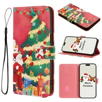Allytechgroup Merry Christmas Series Case for Apple iPhone 16 Pro Max, Stylish Cute Pattern Design Folio Stand Cards Slots Cash Pocket Flip Wallet Cover Case with Hand Wrist for Women Men