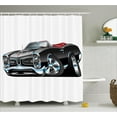thumbnail image 1 of Cartoon Shower Curtain Set, Fancy American Nostalgic Sports Muscle Car with Speeding Wheels Wealthy Tires Symbol Artsy Print, Bathroom Decor, Black, by Ambesonne, 1 of 1