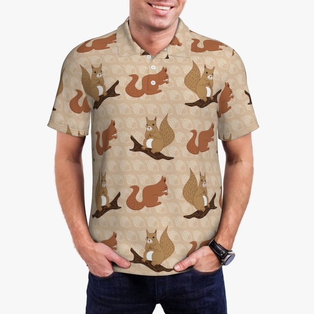 Fotbe Cartoon Squirrel Camiseta Polo de Golf para Hombre con Estampado – Camisa Deportiva Transpirable con Cuello Abotonado-4X-Large