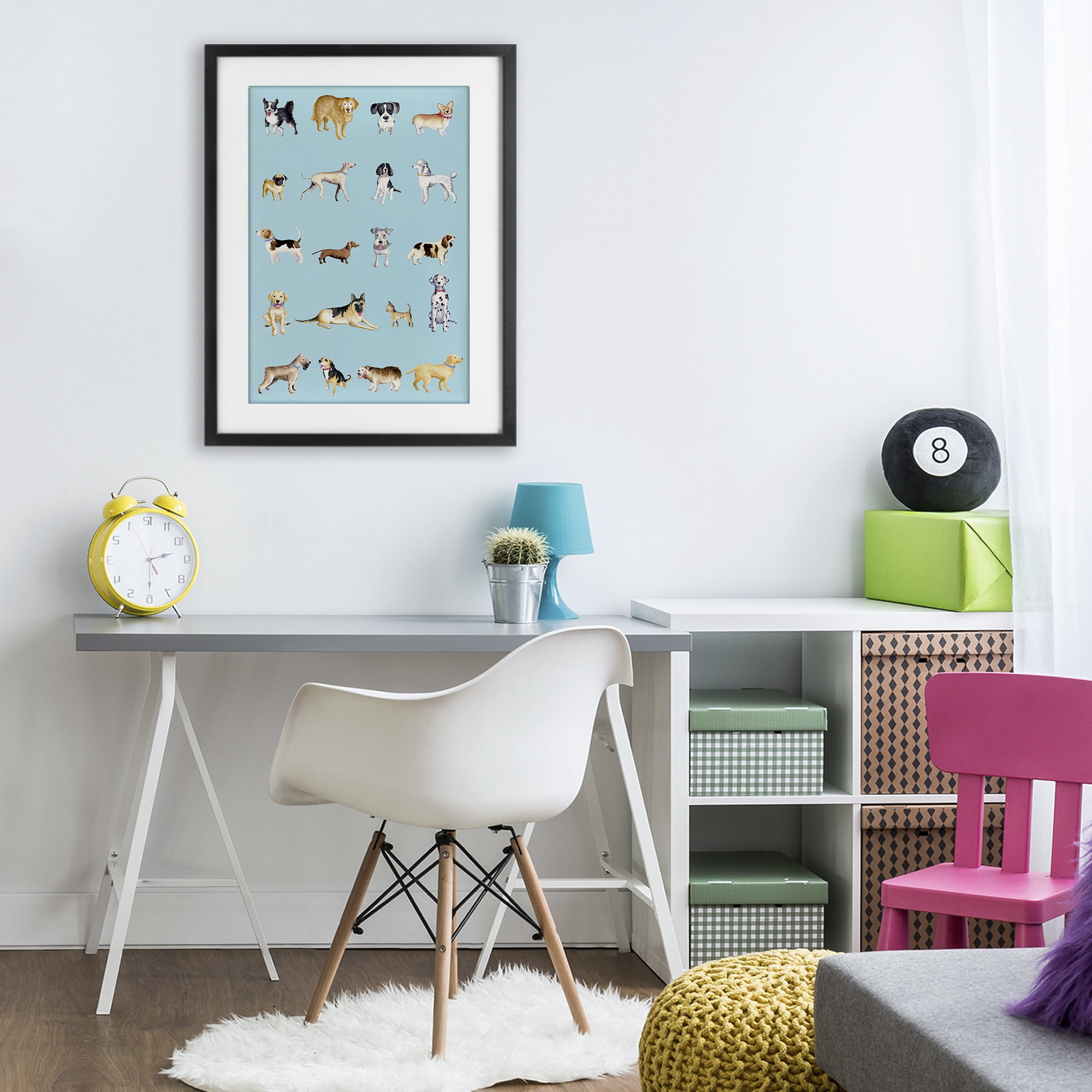Stupell Industries Dog Breeds on Blue Black Framed Print Under Glass, design by Andi Metz