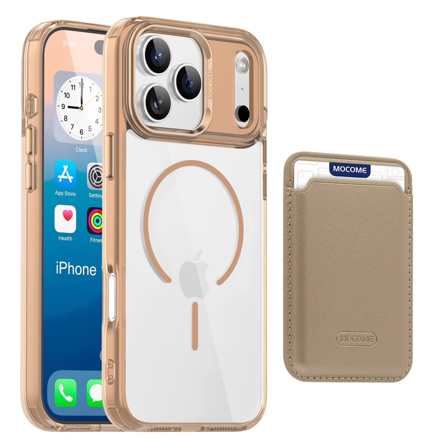 For iPhone 17 Magnetic Clear Phone Case Magnetic Detachable Card Slots Holder Wallet Compatible with Mag-safe Crystal Transparent Shockproof Protective Rugged Phone Case Desertgold
