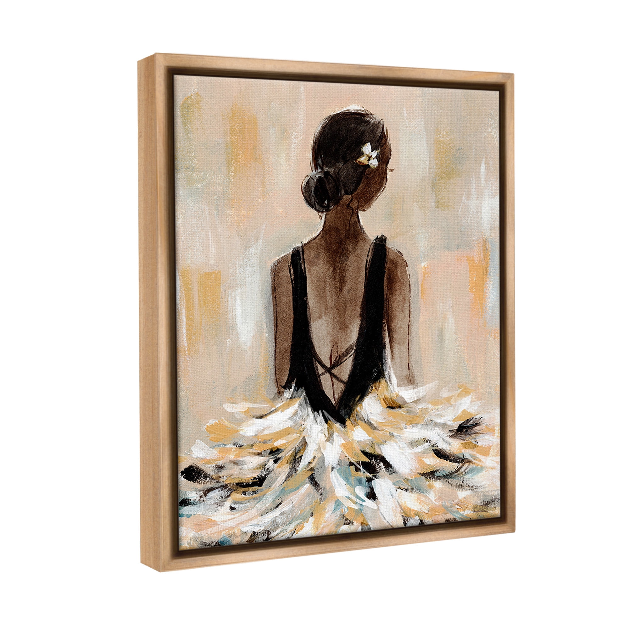 Stupell Industries Ballerina in Abstract Gown Beauty & Fashion Painting Brown Floater Framed Canvas Art Print Wall Art, 17 x 21