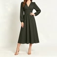 thumbnail image 2 of GUACER V Neck Midi Dresses for Women Long Sleeve Puff Sleeve Wrap Waist A-Line Polka Dot Elegant Dresses for Wedding Guest Fall, 2 of 6