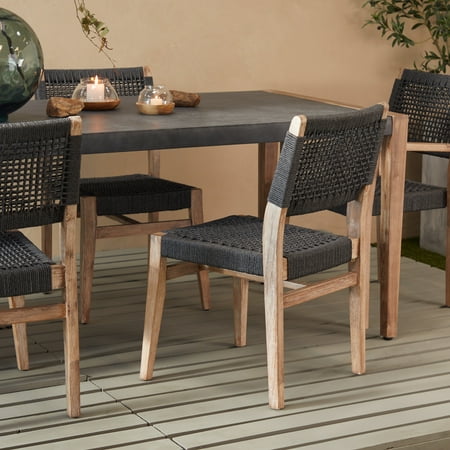 DecMode Outdoor Dining Chair with Woven Seat and Back - Wood - Set of 2 - Dark Gray
