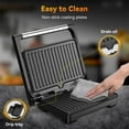thumbnail image 4 of YASHE 1200W Panini Grill Press - Non-Stick, Easy Clean Sandwich Maker with Dual Heating & 180° Opening for Perfectly Toasted Sandwiches and Steaks, 4 of 7