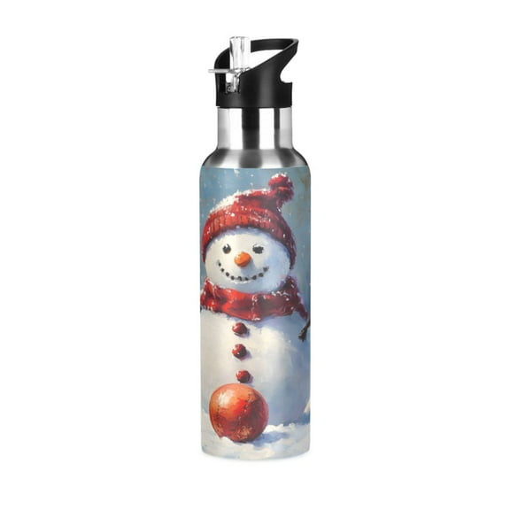 ALAZA Snowman Play Ball Christmas Water Bottle Insulated Flask Stainless Steel Straw Lid 20 oz