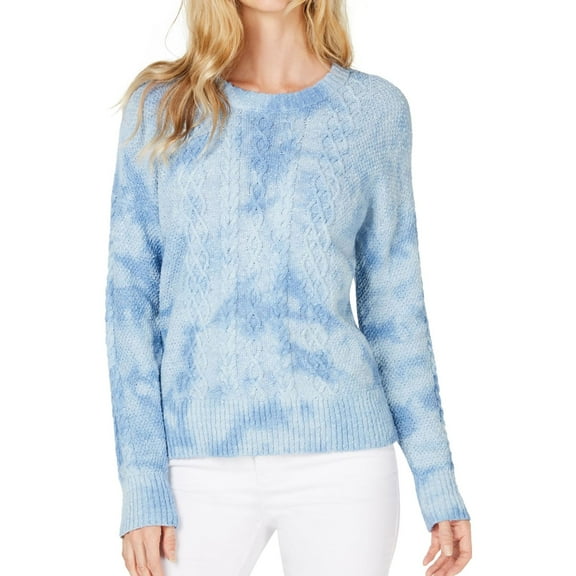 I.N.C Womens Chunky Cable Knit Sweater, Blue, Large