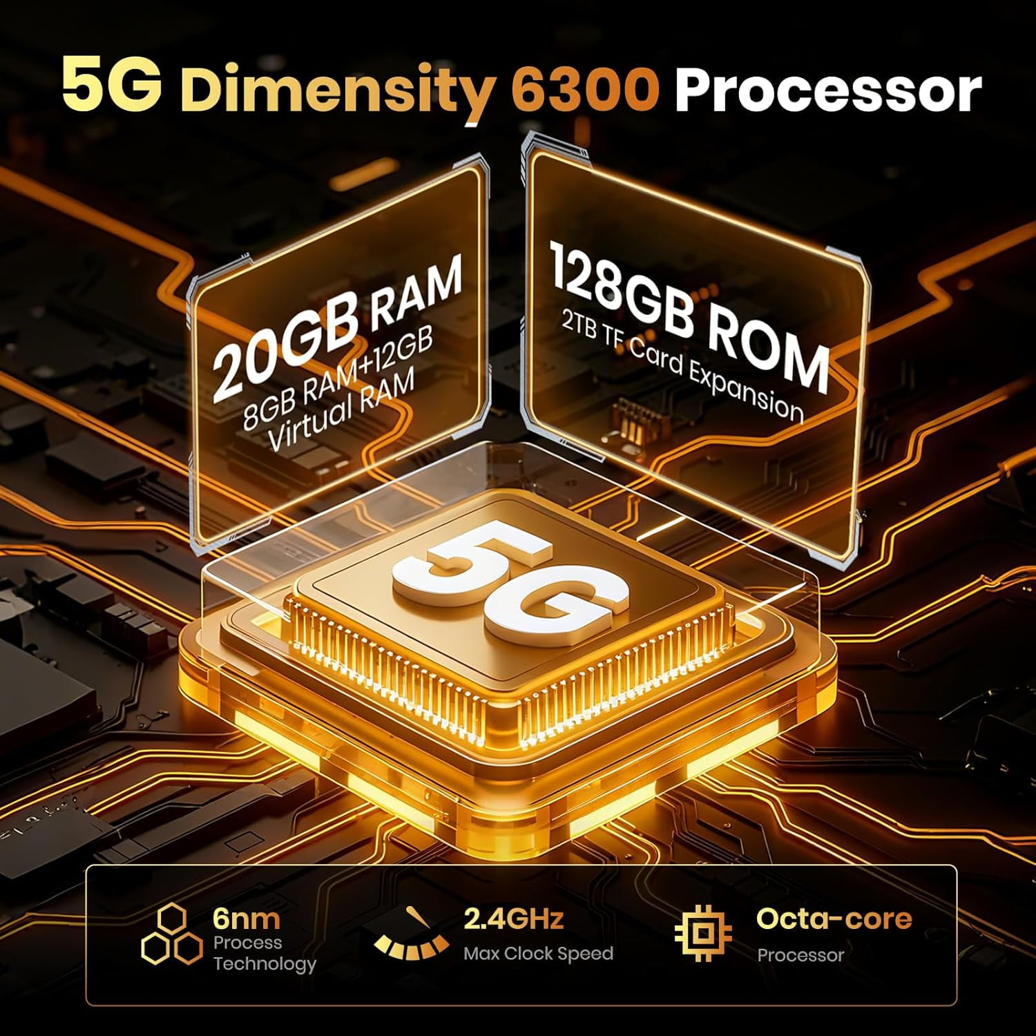 FOSSiBOT F110 Pro 8+20GB+128GB/1TBDimensity 6300 Octa-Core Android 15, Outdoor 5G Rugged Smartphone Unlocked, 10000mAh Battery, 50MP Camera, NFC, Smart Toolbox
