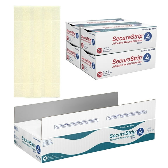 Dynarex Wound Closure Strips - Sterile, for Small Cuts & Skin with Sutures, Stitches, & Staples, White, 1/4” x 3” - 1 Case of 200 Wound Closure Strips