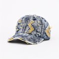 thumbnail image 5 of Unisex Ripped Cowkey Baseball Cap, Distressed Denim Vintage Washed Hat for Men and Women, Retro Sun Hat for Casual Outdoor, Spring Fall Winter Cap Light Yellow, 5 of 9