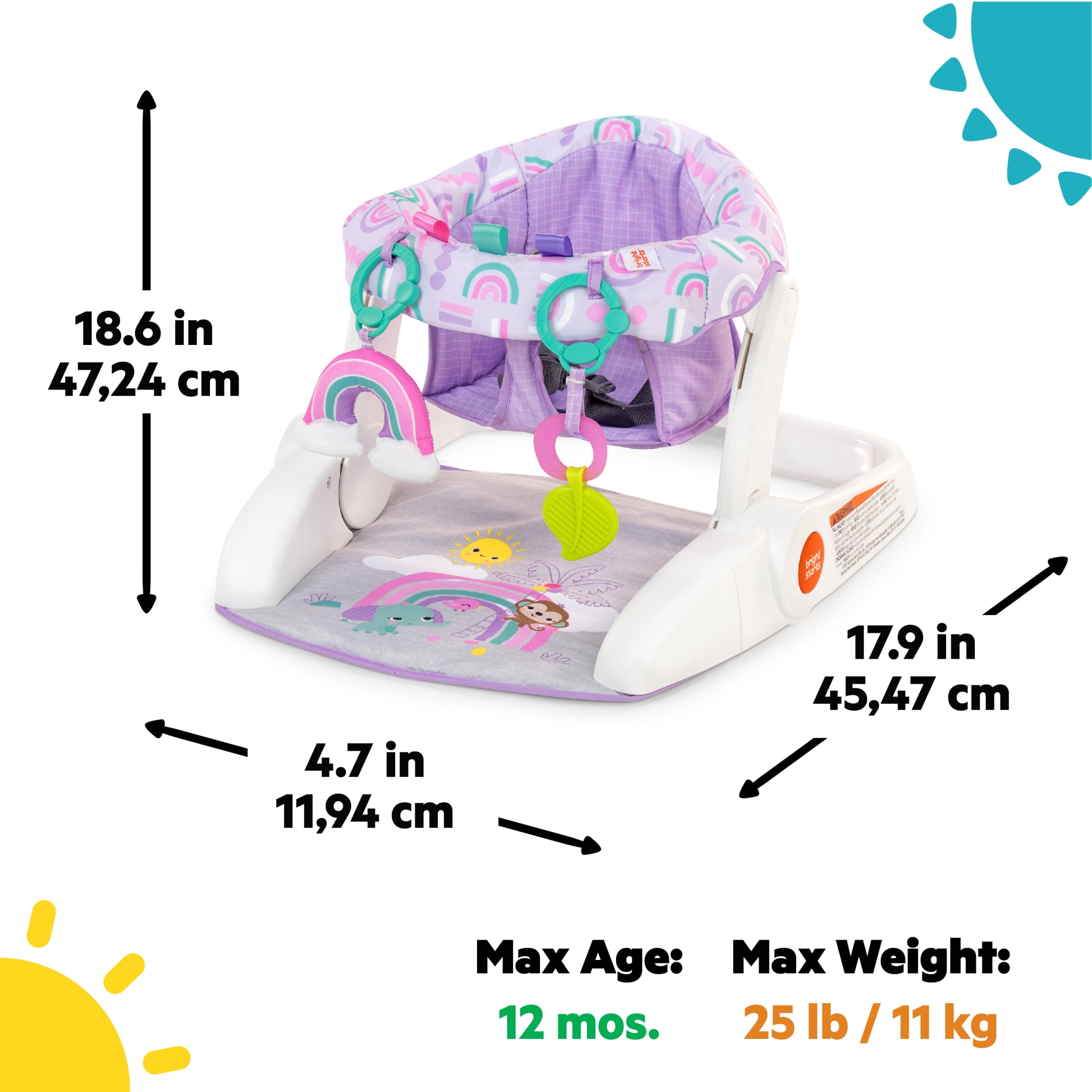 Bright Starts Learn-to-Sit 2-Position Floor Seat - Purple Paradise, Unisex, Infant
