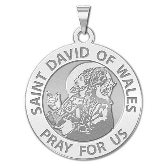Saint David of Wales Round Religious Medal - 3/4 Inch Size of a Nickel -Sterling Silver