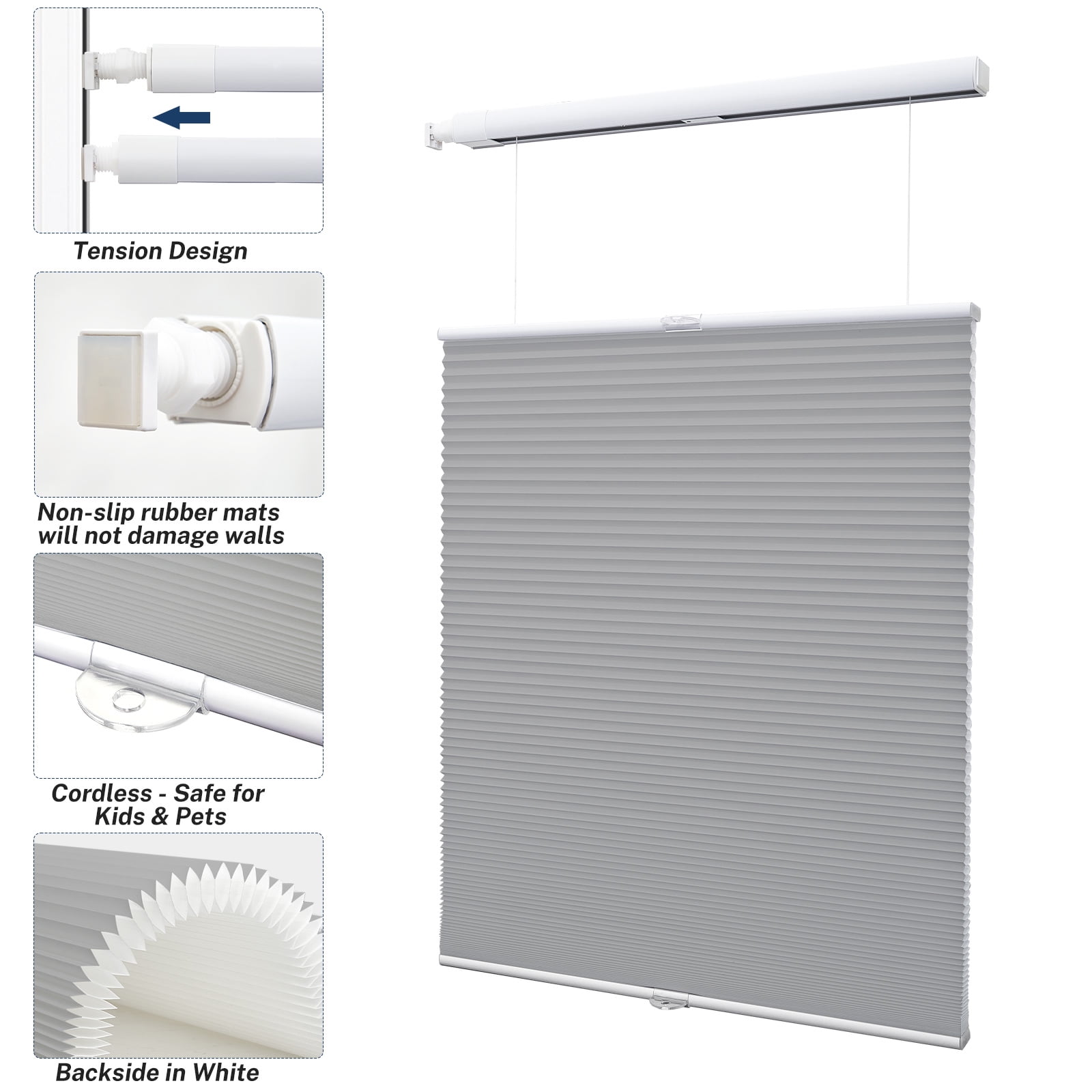 Keego No Drill Top Down Bottom Up Cellular Shades for Windows Light Filtering Cordless Blind Window Shades No Tool Honeycomb Blinds Shades for Home, Easy To Install, White, 20"W x 48"H