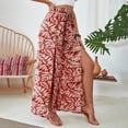 thumbnail image 2 of YIFUNIN Women's Printed Wide Leg Straight Pants with Lace-Up Detail & Side Slit, Casual Flowy Trousers for Bohemian Style, Lightweight Fabric,Wine L, 2 of 5