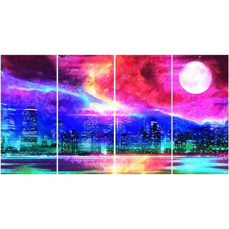 - Design Art Full Moon in the City, 4 Pieces, 48