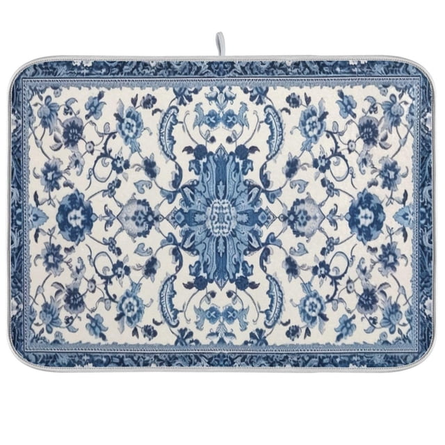 Tapete escurridor de platos Wassud 46 x 61 cm absorbente azul y blanco