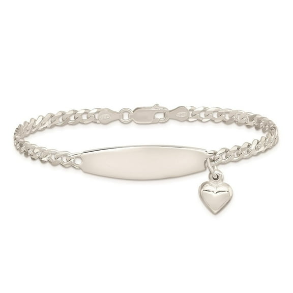 Diamond2Deal 925 Sterling Silver with Heart Charm Curb Chain ID Bracelet Valentine Day Gift for Women 7.5"