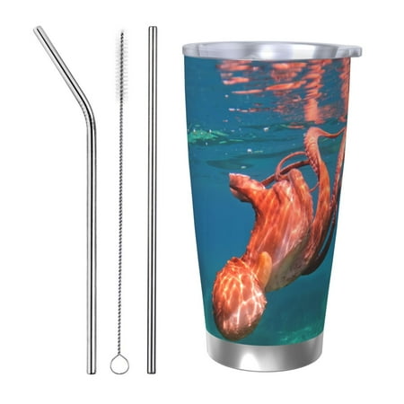 

Gukieu octopus swimming Print 20OZ Car Cup Vacuum Stainless Steel Leak-proof Thermos Cup Unisex Suitable for Home Outdoor and Sports-Straw Three-piece Set