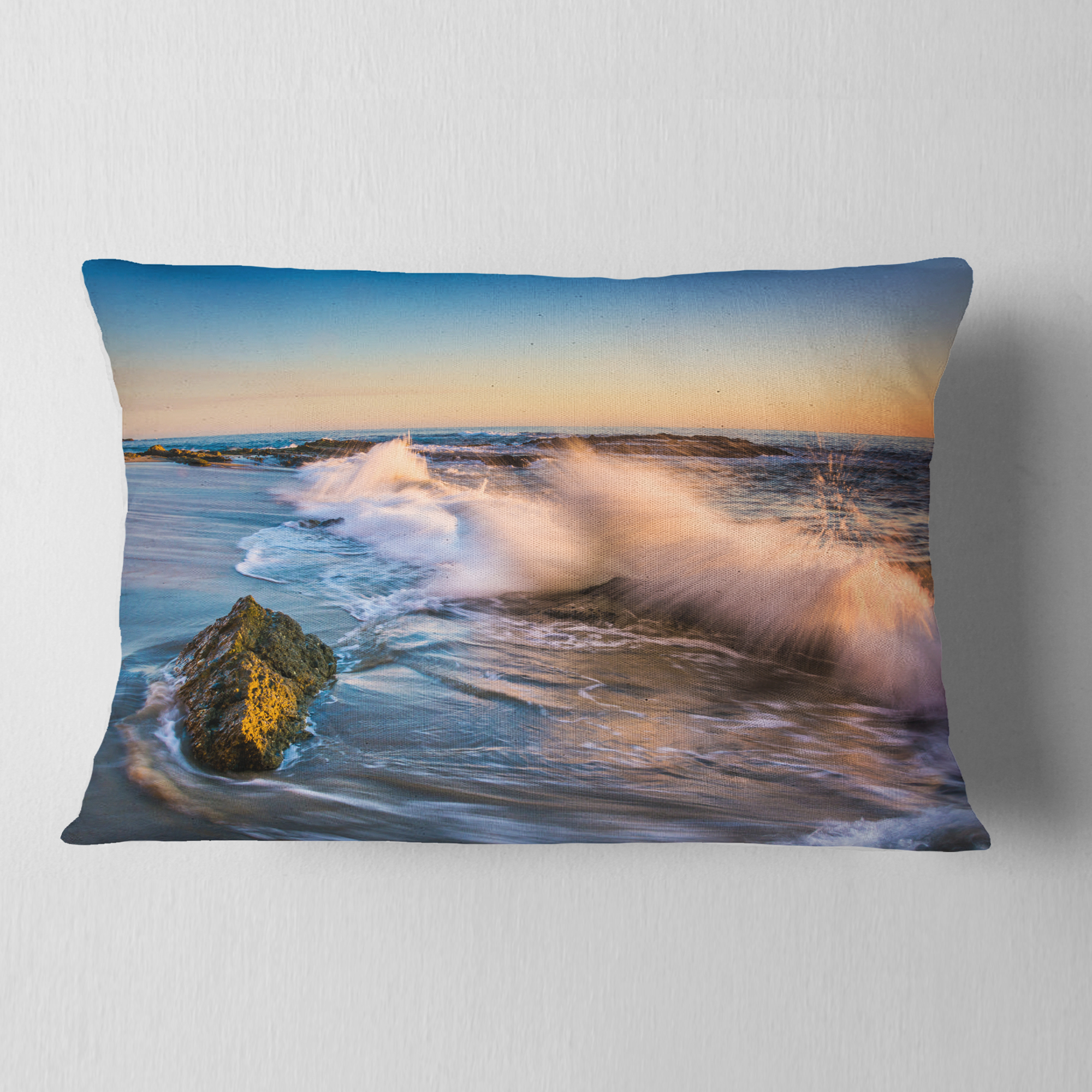Designart 12" x 20" Multi-color Sea Shore Polyester Throw Pillow