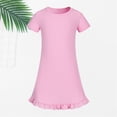 thumbnail image 5 of CPNG Girls Soft Knit Dress Round Neck Short Sleeve A Line Ruffled Dress Summer Casual Dress Homewear Dress Sleepwear Dress(Pink,7-8 Years), 5 of 9