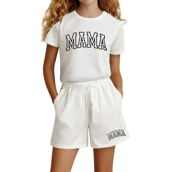 Aihuaihua Girls Summer Outfits Size 6 Letter Print T Shirt Top and Shorts Pants Set Crewneck Casual Two Piece Set for Children Back To School Clothes