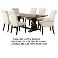 thumbnail image 5 of Benjara Akins 7pc Dining Table Set, Brown Pine Wood, Button Tufted Beige, 5 of 6