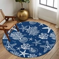 thumbnail image 2 of Round Rugs 7Ft, Navy Blue Coastal Round Area Rug Washable Indoor Throw Carpet, Nautical Beach Starfish Coral Summer Large Non Slip Circle Rug for Dining Room Playroom Home Decor Aesthetic, 2 of 8