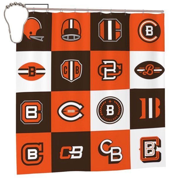 Cle_Browns Cortina de ducha impermeable de secado rápido para baño, cortina de ducha con ganchos, decoración de fútbol americano, juego de cortinas de ducha para baño, plancha de 72 x 72 pulgadas