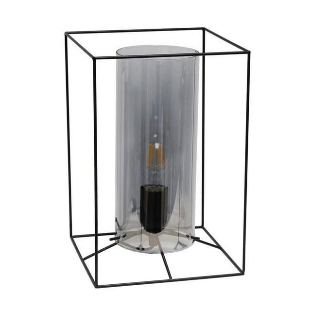 Lalia Home Black Framed Table Lamp with Smoked Cylinder Glass Shade, Large