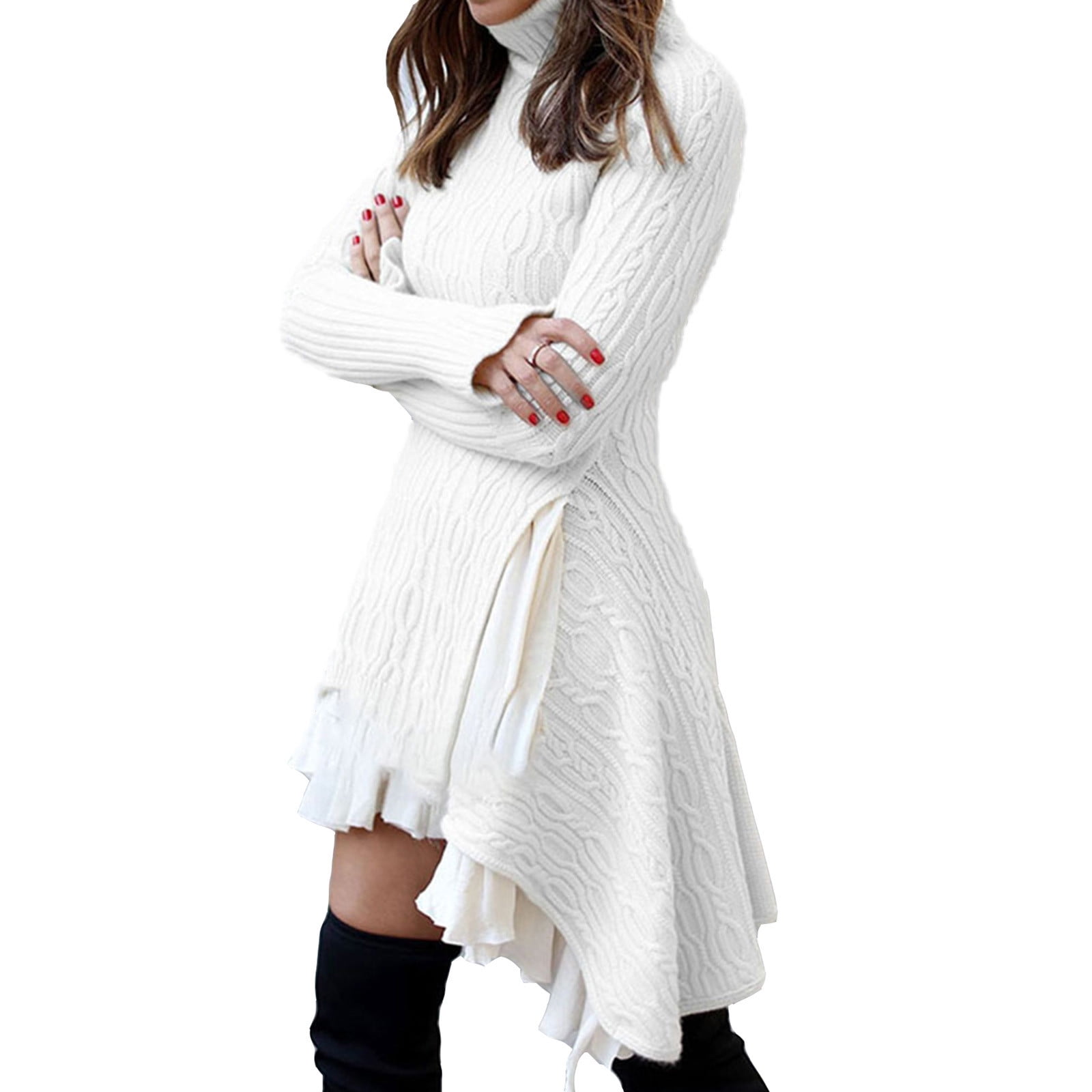 Dress Cotton Long Sleeve Daily Ladies Long Wrap Sweaters Women Knit Dress  Fall Dress for Dinner Date Sweater Knitted Dress plus Size Sweater Dress -  Walmart.com