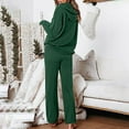 thumbnail image 4 of CILENON Travel Outfits for Women On Plane Women's Casual Fall/Winter 2 Piece Sweater Set With Long Sleeved Hoodie And Pocket Wide Leg Pants Set Tracksuit Sweatsuits for Women Sweatsuit (Green,M), 4 of 5