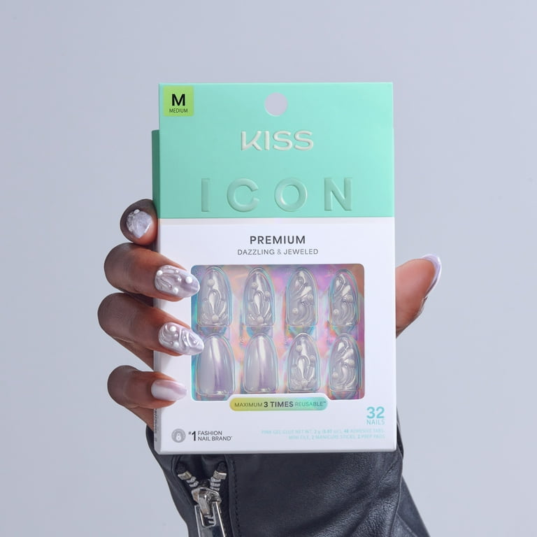 Kiss Icon Press On Nails Almond, 'Remarkable', Pink, Medium Length